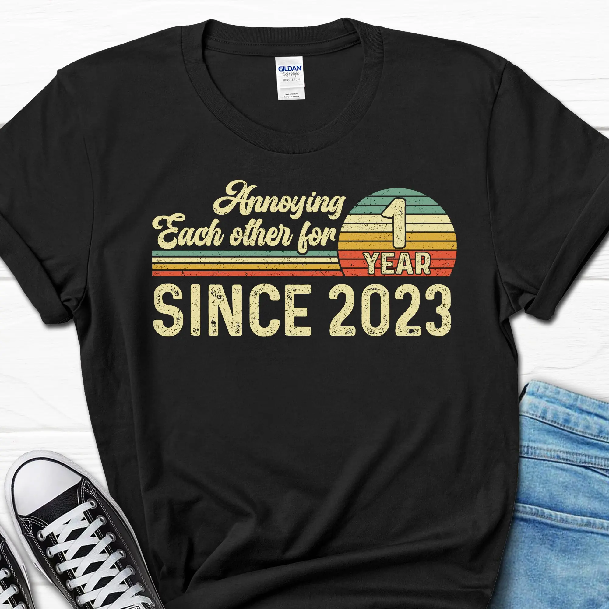 Funny 1st Wedding Anniversary T shirt Annoying Each Other Since 2023 1 Year Married for Mom and Dad