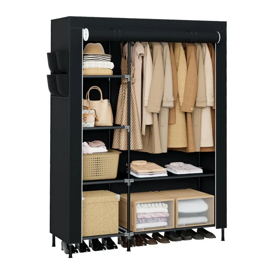 

Portable Closet, 48 Inch Large Capacity Wardrobe Closet, Clothes Storage Organizer with Shelves and Hanging Rod, Easy to Assemb