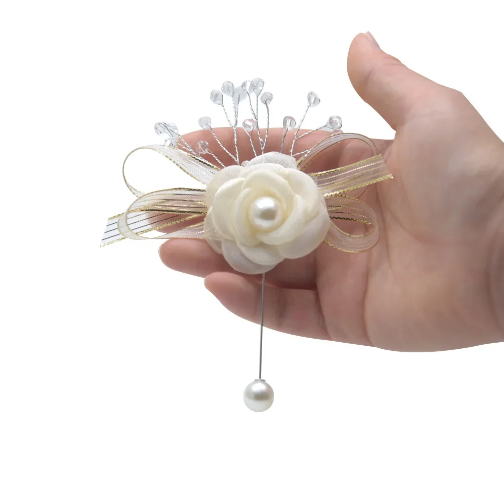 Romantic  Ivory Rose Wrist Flowers Men's Corsage Wedding Flowers Ceremony Boutonniere Buttonholes Wrist Corsage Prom Suit Decor