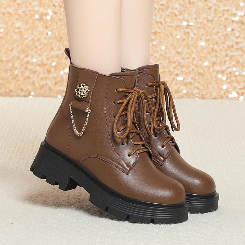 Damskie zimowe buty ocieplane polarem, średni obcas, duże botki bawełniane, gumowa podeszwa, ciepłe oksfordki dla kobiet.