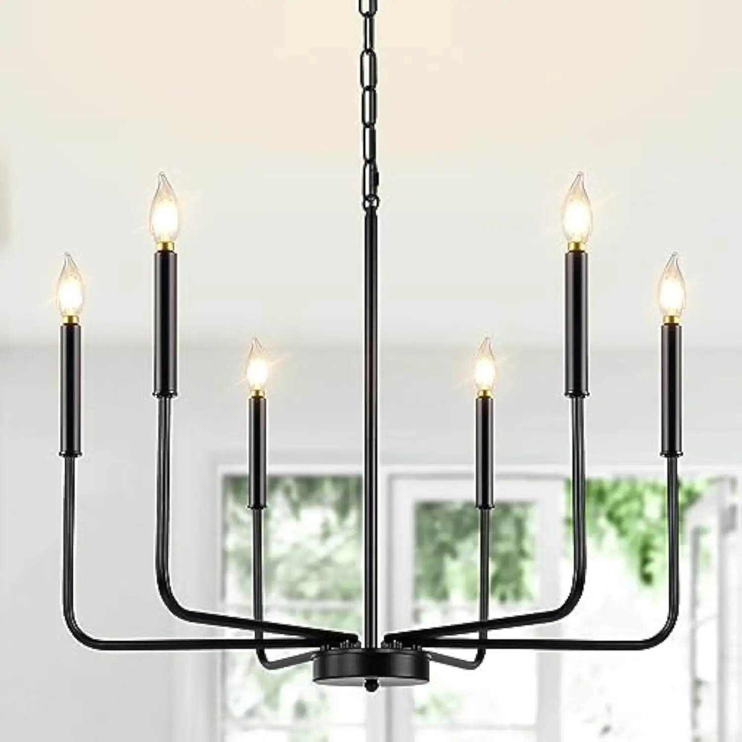 

Black Chandelier, 6-Light Modern Farmhouse Chandeliers for Dining Room Light Fixtures, Rustic Industrial Candle Hanging Pandent