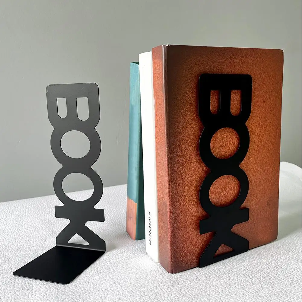 Simples Estilo Metal Bookend, Padrão do livro, Desktop Bookends Stands, Home Material de Escritório, Estante, 1 Par