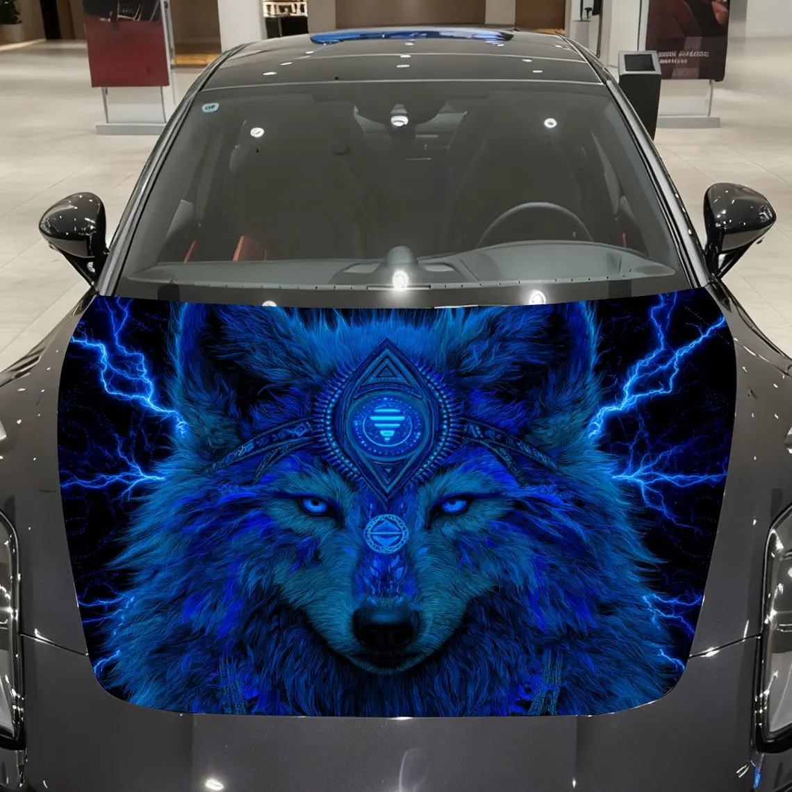 

Magic Blue Wolf Car Hood Wrap - Self-Adhesive Vinyl Sticker For Trucks, Durable & Wear-Resistant, Decorative Bonnet Graphics, Au