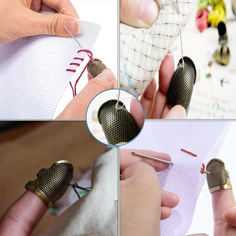 4Pcs Sewing thimble finger protector Adjustable finger metal shield protector Sewing quilting Accessories