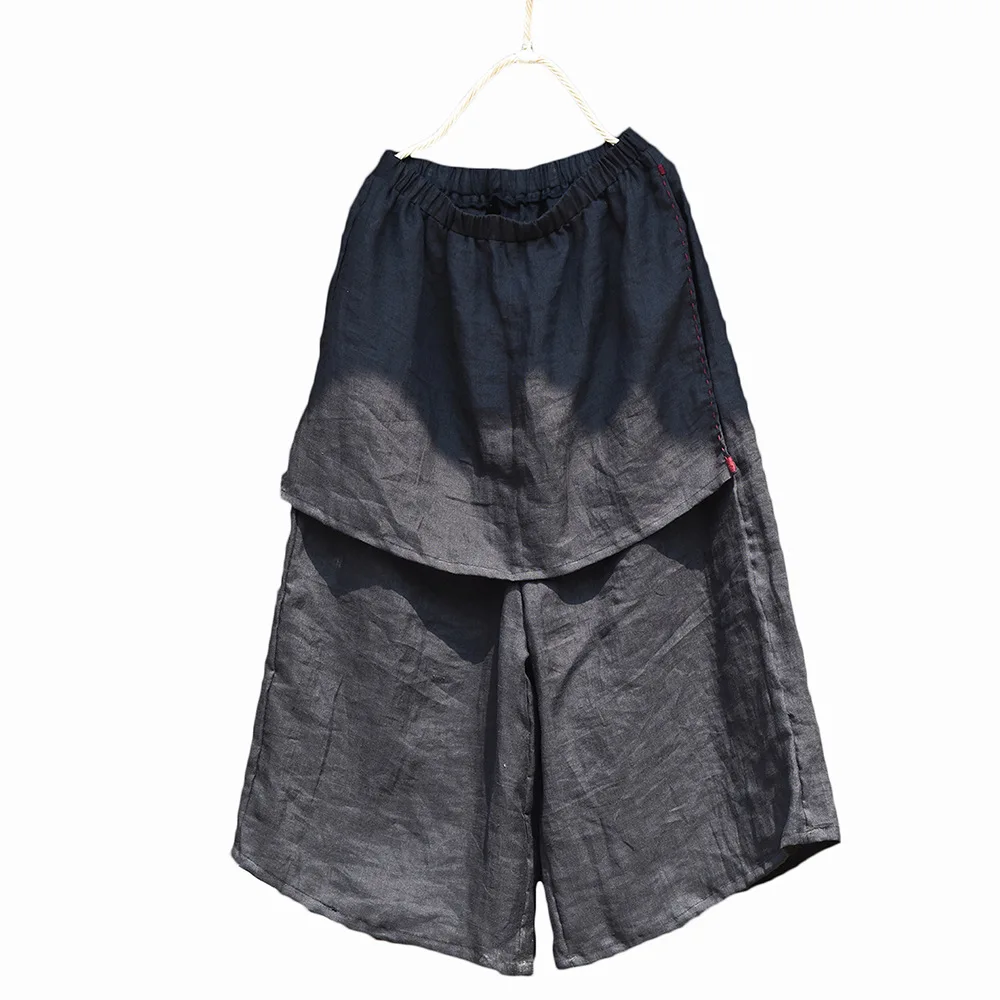 Design Ramie High Quality Wide-Legged Pants Women's New Harajuku Solid Color Trousers Loose Japanese Straight Pants Ropa Mujer