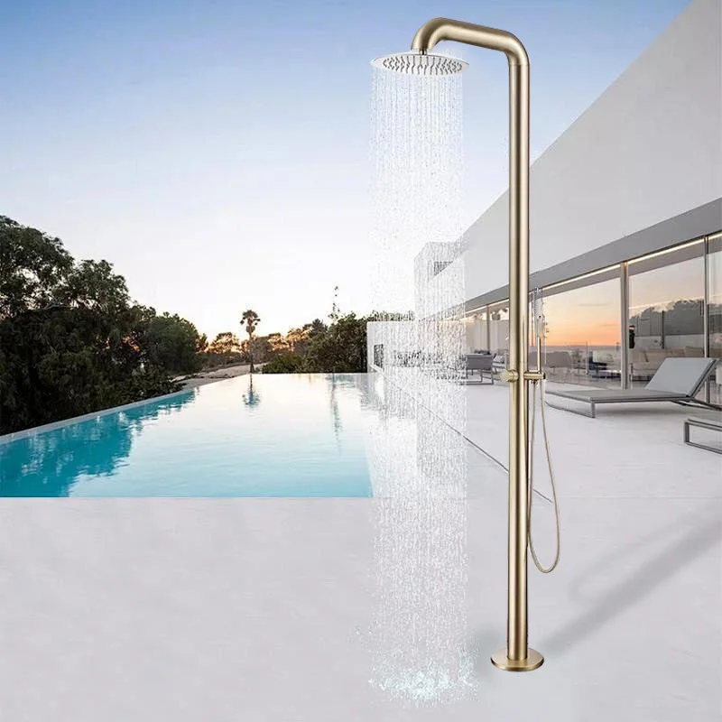 

Freestanding Outdoor Shower Single Lever Swimming Pool Beach Garden Shower Mixer Brushed Gold Brass Shower Column