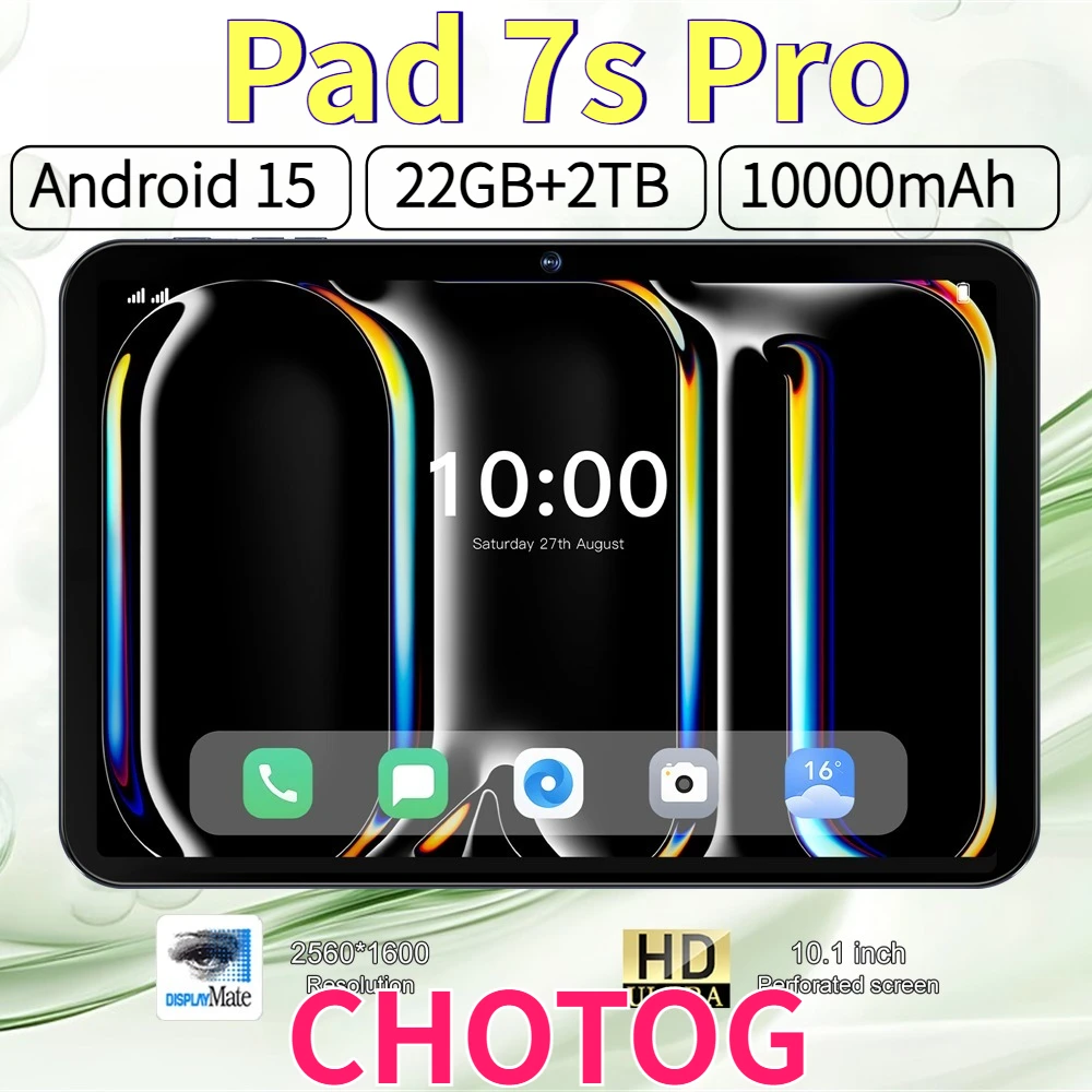 CHOTOG, nueva tableta Pad 7s Pro 5G con doble ranura para tarjetas SIM, pantalla de 10,1 pulgadas, sistema operativo Android 15, batería de