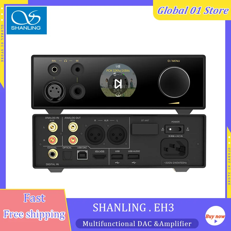 

SHANLING EH3 ES9039SPRO Headphone Amplifier Desktop DAC AMP Streamer OPA1612 chip DSD512 768KHz Hi-Res Audio Bluetooth 5.0 LDAC