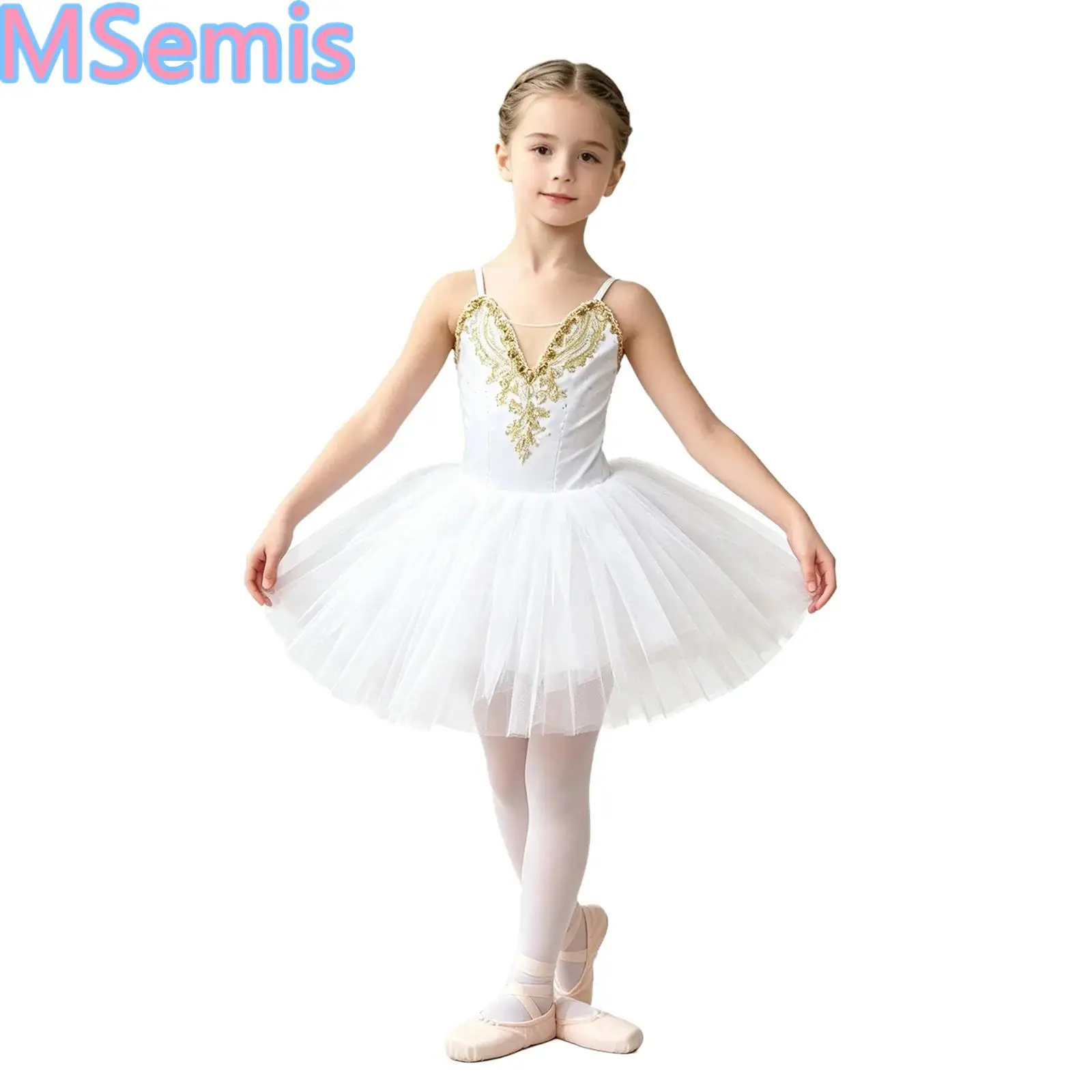 Kids Girls Tutu Ballerina Ballet Dance Performance Costume Adjustable Spaghetti Strap Applique Bodice Tulle Tutu Dress Dancewear