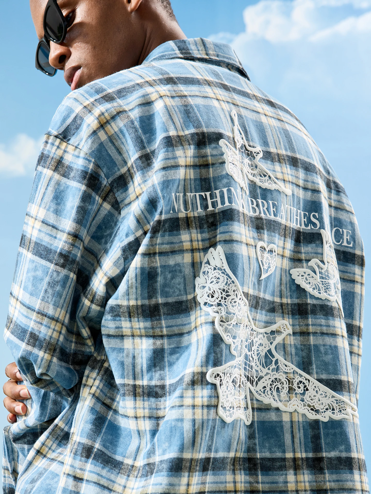 

Nuthink American Retro Long Sve irt Lace Print Plaid ex Autumn New Sle Breathable Polyester Cotton Casual irt