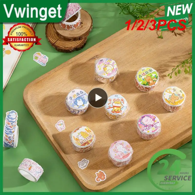 1/2/3PCS Roll Washi Paper Kawaii Cartoon Animal Washi Masking Tapes for Scrapbooking Crafts Material Decoration