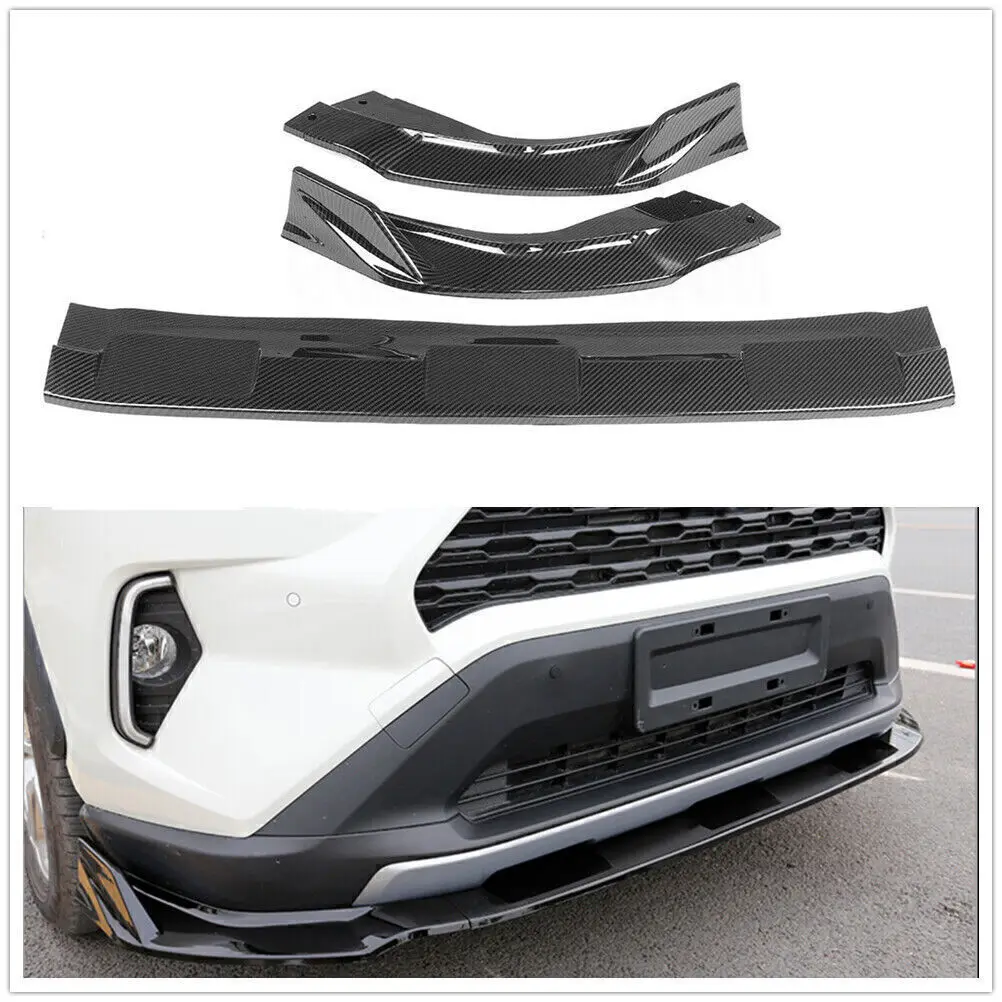 

Carbon Fiber Style Front Bumper Body Kit Spoiler Lip For RAV4 2019-2023