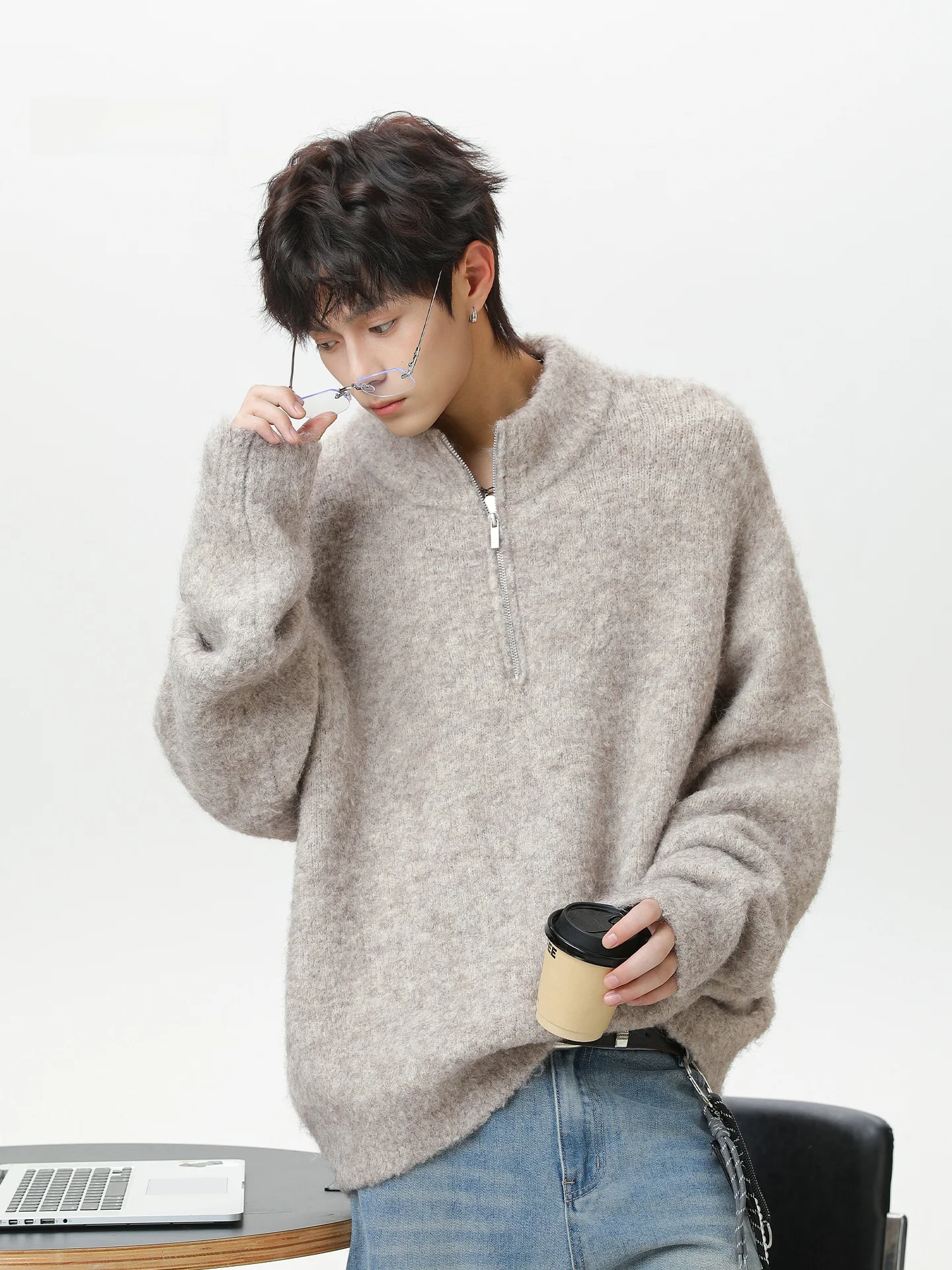 

Мужской шерстяной свитер на молнии, теплый, повседневный, базовый слой, трикотажная кофта для осени и зимы, для отдыха и прогулок