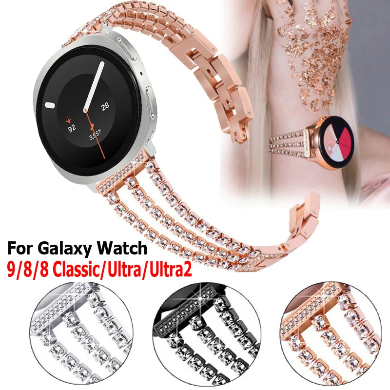 Damen-Armband für Samsung Galaxy Watch 9 8 44mm 40mm 8 Classic 46mm Diamant-Armband für Galaxy Watch Ultra2 2026 Ultra 47mm Band
