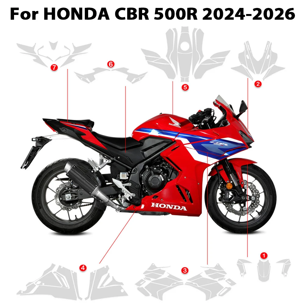 For HONDA CBR500R TPU Paint Protective Film PPF Motorcycle Transparent Protection Film Healing Scratch Resistant CBR 500R 24-26