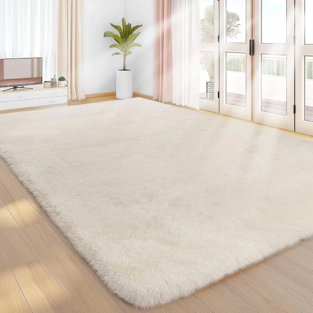 

Area Rugs 9x12 Living Room, Cream Large Area Rug Shag Shaggy Carpet Soft Plush Furry Bedside Rug, Machine Washable Area Rugs fo