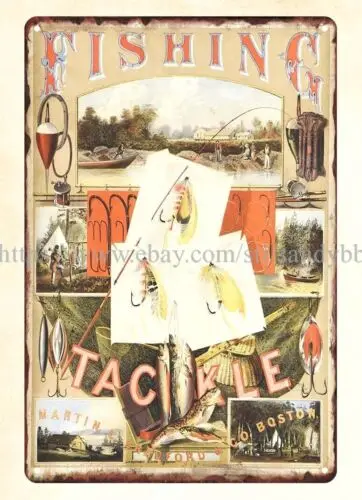 bedroom accessories 19TH CENTURY FISHING TACKLE metal tin sign sign