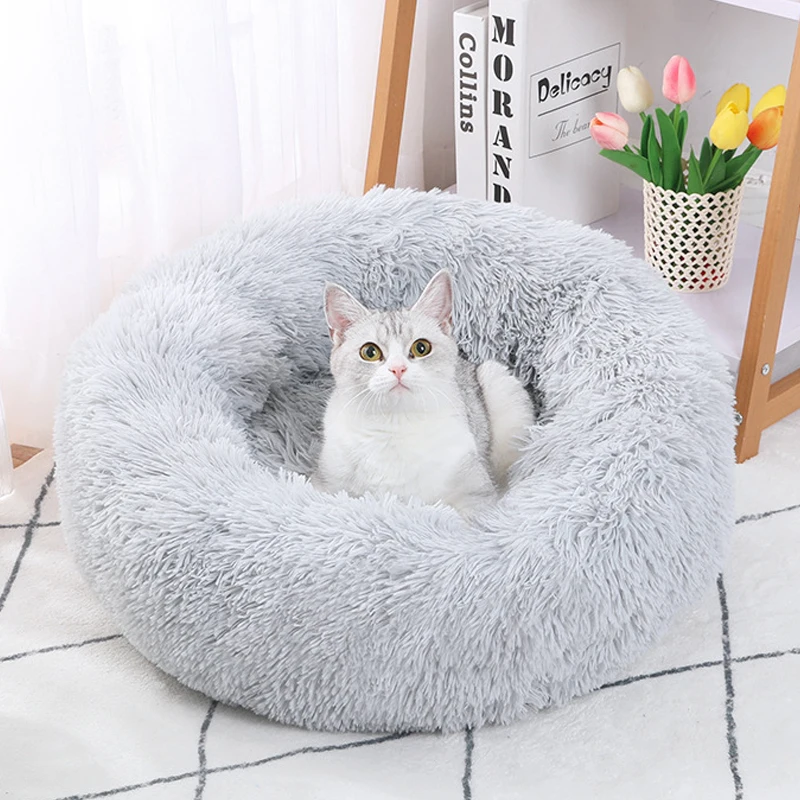 Round Cushion Winter Warm Sleeping Pet Bed for Large Dog Bed Super Soft Cat Bed Long Plush Dog House for Medium Dog House Winter