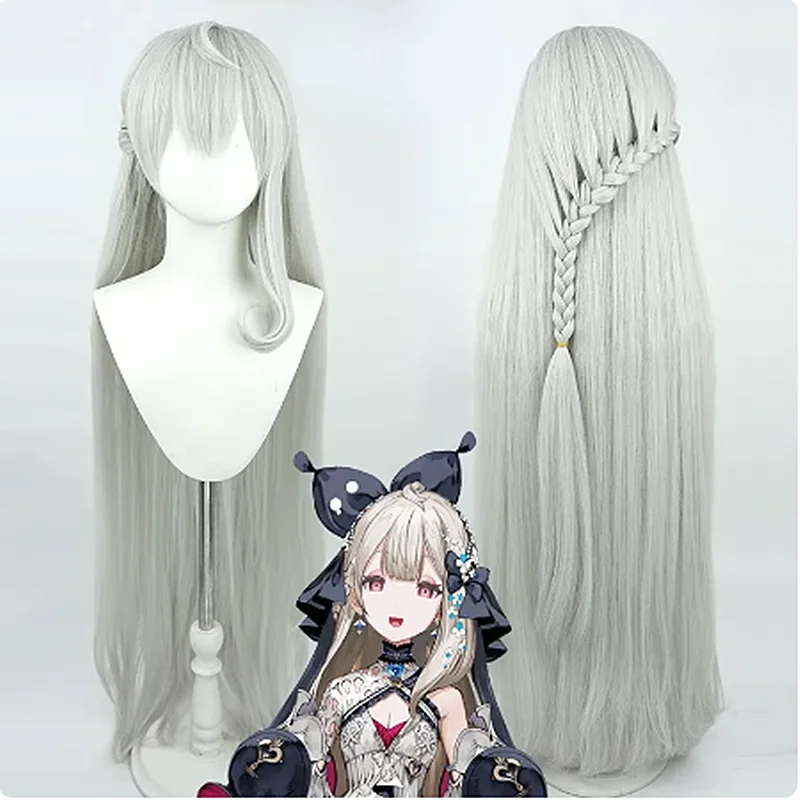 VTuber Hololive Reimu Endou Cosplay Wig Gray Long Heat Resistant Hair for Halloween Role Play Party Costume Wig + Free Wig Cap