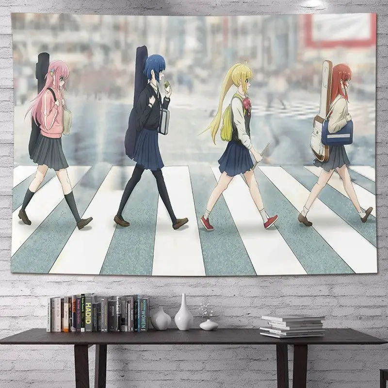 VIKAMA Bocchi The Rock Anime Wall Tapestry Four Girls Crosswalk Band Manga Home Decor Durable Thick Soft Cozy Aesthetic Gift