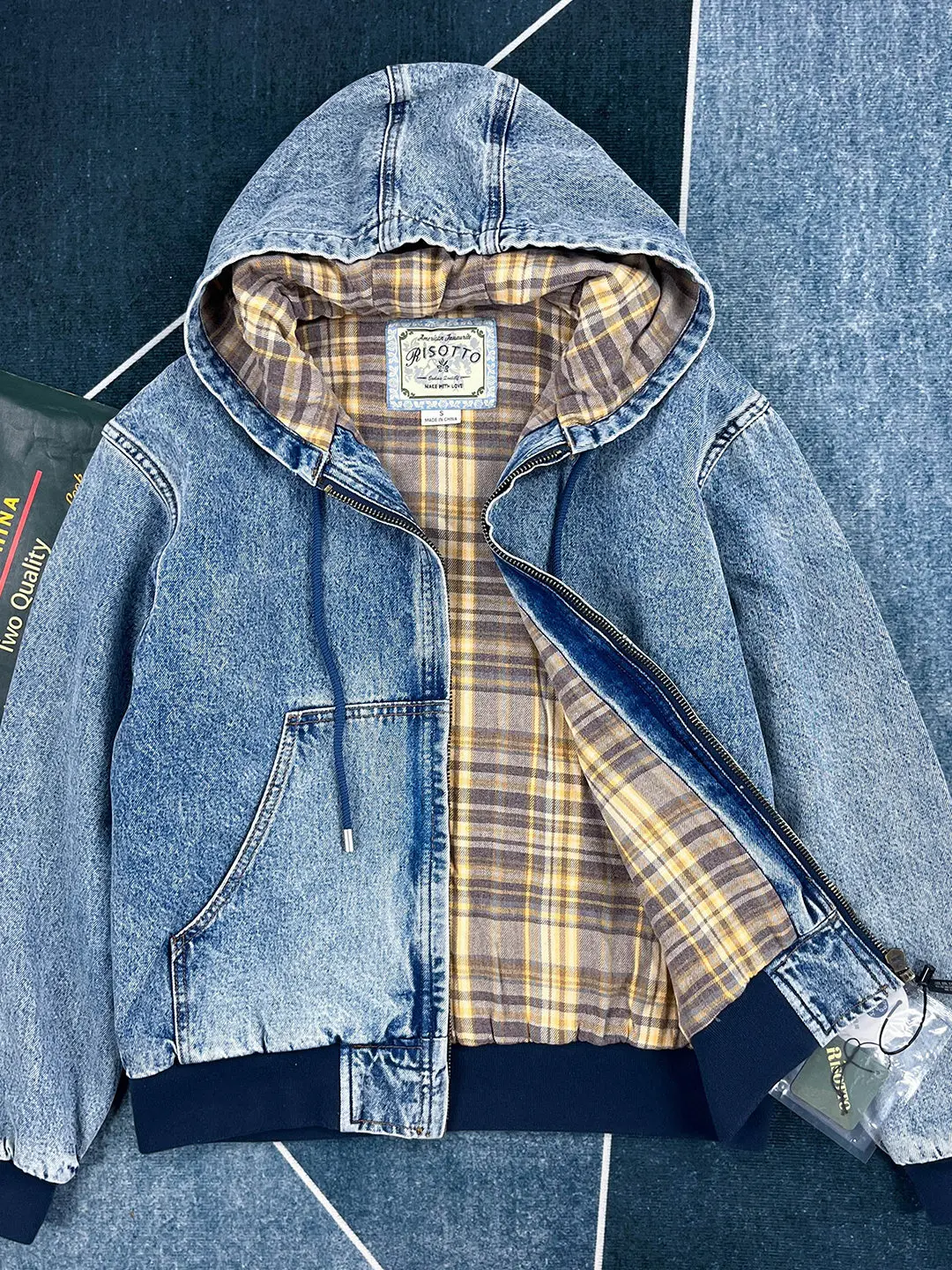 100% Cotton Washed Men's Heavyweight Thickened Denim Jacket Hooded Zip-Up Loose Casual Jacket Trendy Streetwear Vintage Workwear