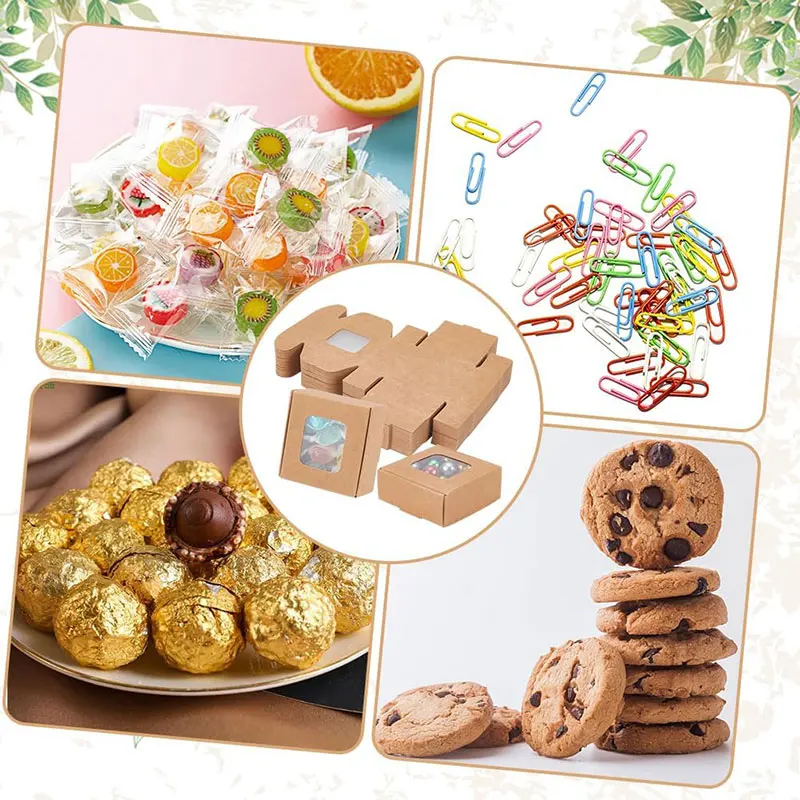 15/30/50pcs Kraft Paper Box,Square Small Gift Box with Round Clear Window,Paper Gift Packaging Box,for Wedding Party Birthday