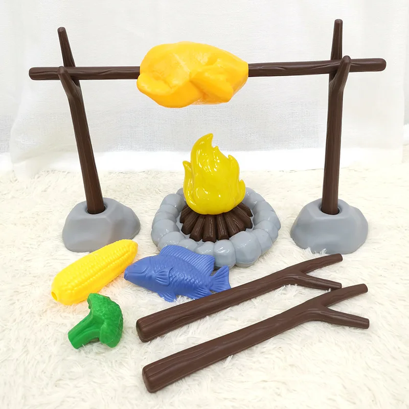 Simulação tenda de acampamento churrasco conjunto interior ao ar livre rpg som e luz brinquedos das crianças fogo pilhastorches modelos de alimentos