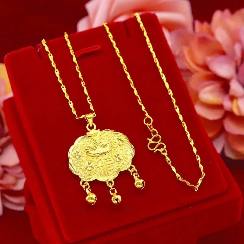 

9999 Real Gold 24K Baby Lock Pendant Auspicious Long Life Lock Jewelry Lucky Women Pendant