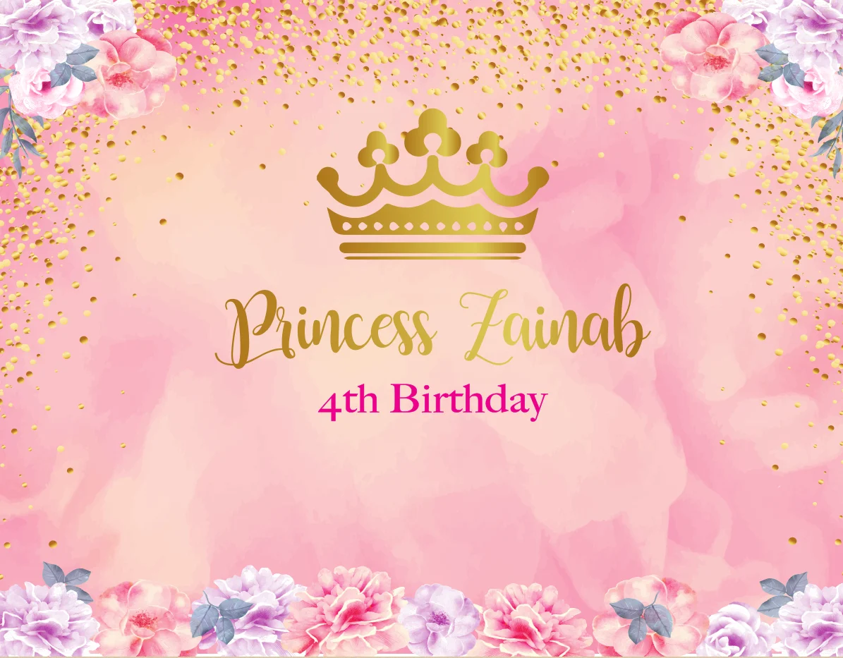 10x10FT Pink Little Princess Gold Crown Sweet 16th Happy Birtyhday Custom Photo Backdrop Background Seamless Vinyl 300cm x 300cm