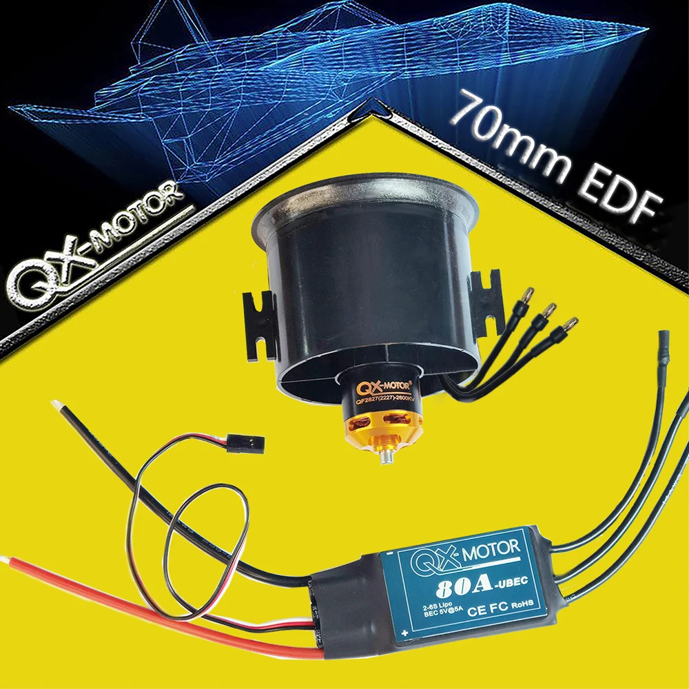 70mm 12 blades fan ducted QX-MOTOR EDF unit brushless Motor 4S 6s Battery 80A/60A ESC for RC Drone Quadcopter accessories