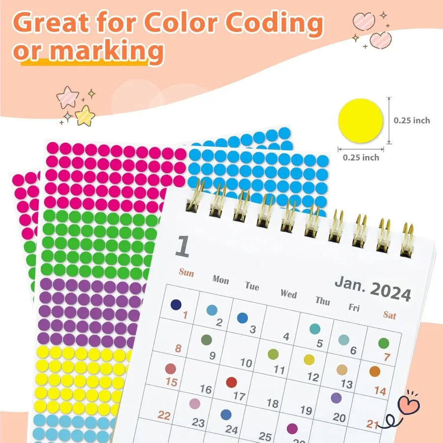 Adesivi a punti piccoli - Etichette di codifica a colori rotondi da 1/4'' Etichette adesive a pois circolari in più colori per OfficeClassroom 2