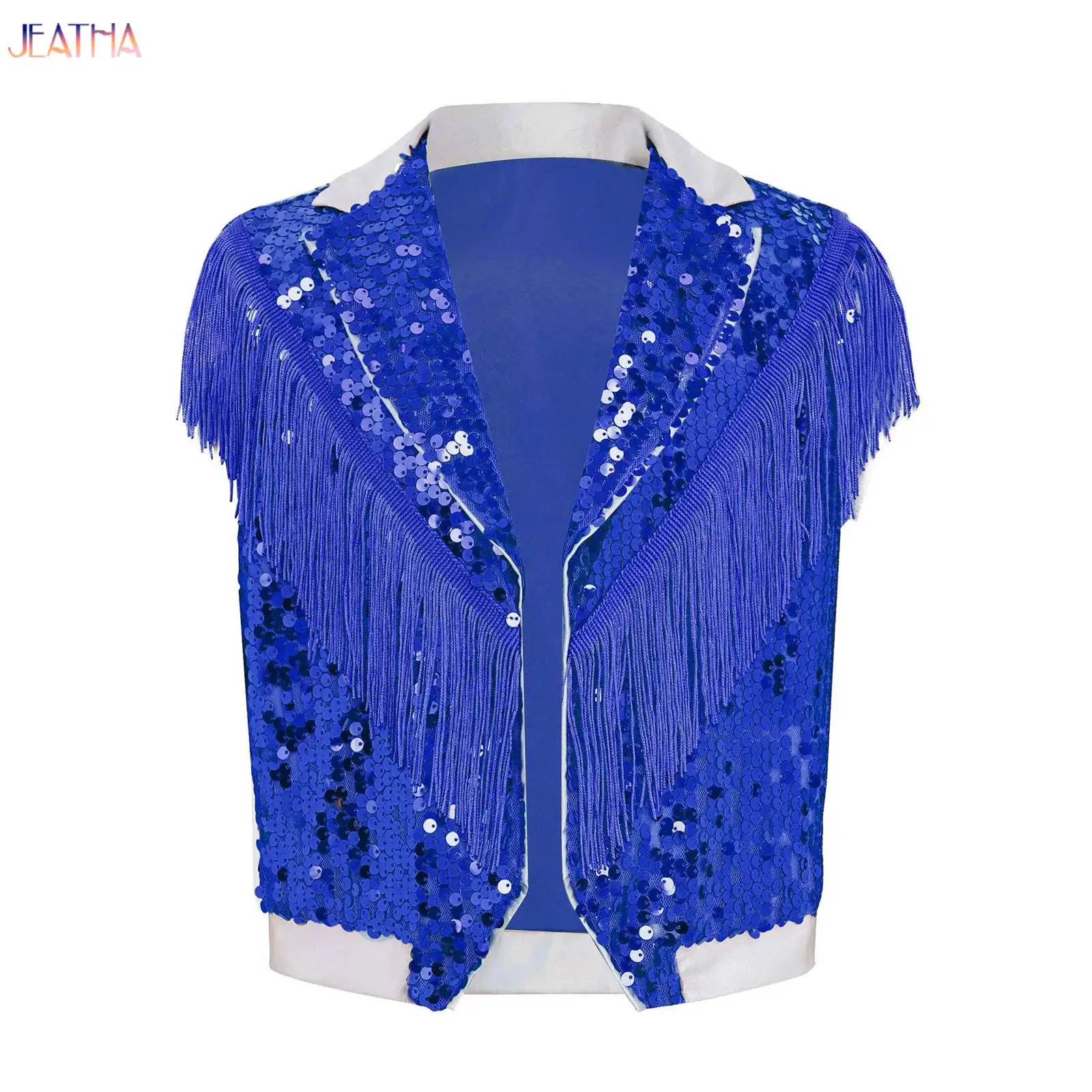 

Boys Kids Sequins Club Dance Costume Vest Sleeveless Tassel Waistcoat Musical Festival Carnival Stage Performance Dancewear