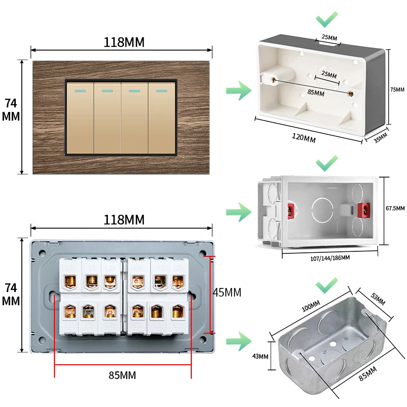 

ELEGAN Gold Brazil Wood Grain Panel Standard Outlet Double USB Type C 20W Wall Power Socket Light Switch Office 118*72mm10A 20A
