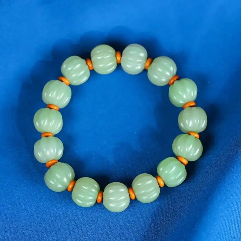 Genuine Myanmar Jadeite Green Jade Bracelet Men Women Healing Gemstone Fine Jewelry Natural Burma Jade Pumpkin Beads Bracelets