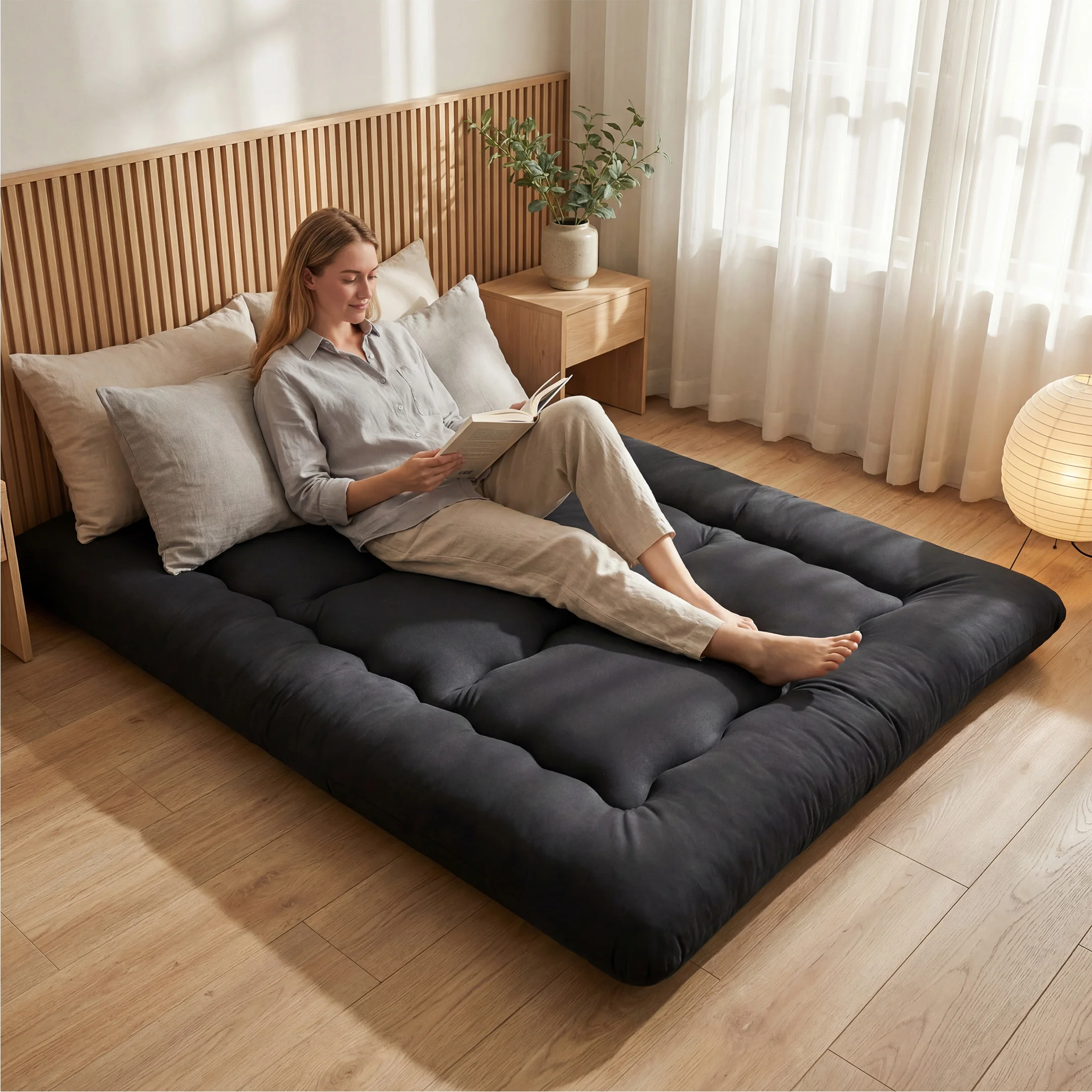 MCQ 4 Zoll Japanische Bodenmatratze Faltbare Futon-Matratze mit Abnehmbarem Waschbarem Bezug Weicher Bettauflage für Zuhause Schlafzimmer Möbel