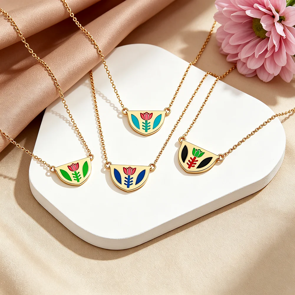 Colorful Coffee Cup Necklace for Women Men Arabic Enamel Coffee Cup Middle Eastern Charm Ethnic Folk Flower Jewelry Gifts