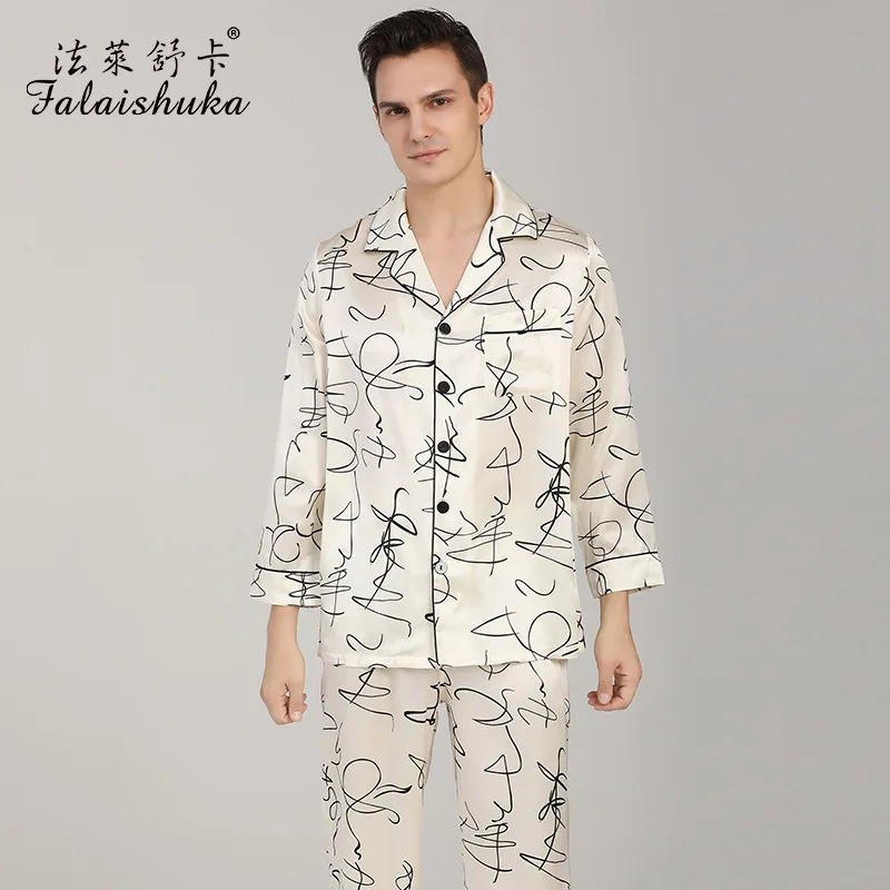 19 momme 100% silk pajamas sets men White Striped lovers natural mulberry silk pyjamas for male spring sleepwear T9092