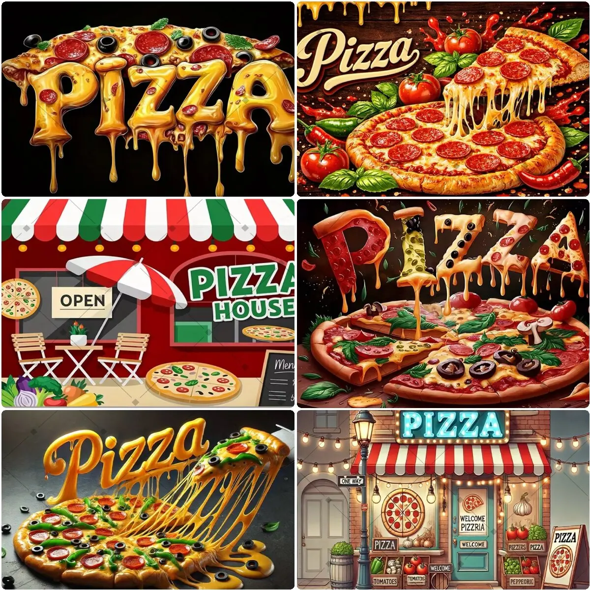 Pizza Wall Retro Cheese Italian Pizza Shop Party Background Food Enthusiasts Home Bar Party Decoration Backdrop