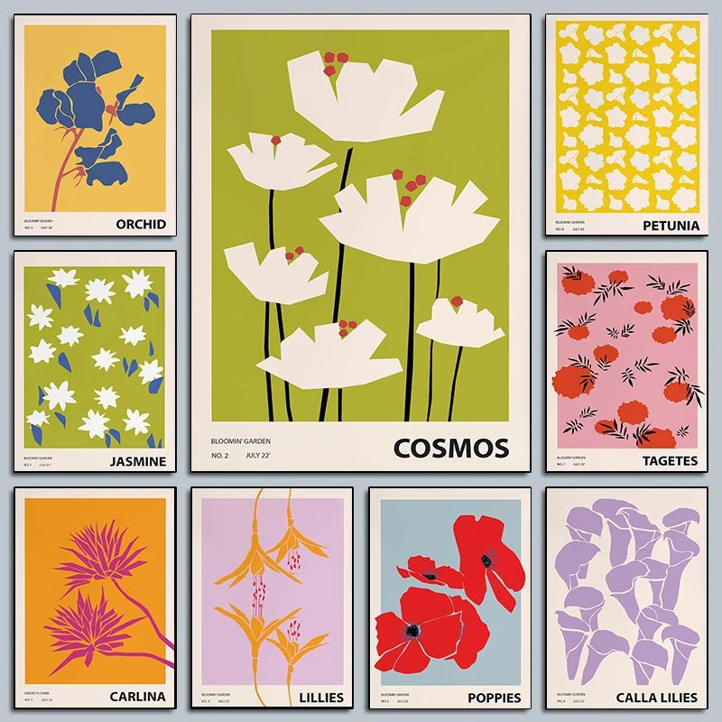 Affiches murales tendance abstraites et colorées à motifs floraux, impressions style bohème pour marché aux fleurs, tableaux sur toile pour la décoration de la maison et du salon