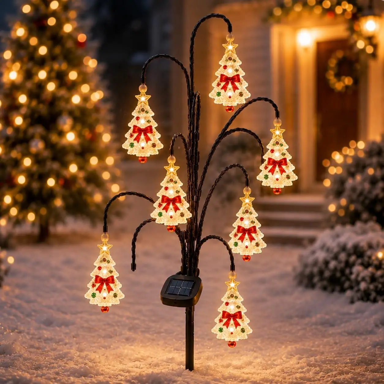Christmas Solar Tree Stake Lights, Outdoor Yard Decor, Solar Twinkling Lighted Garden Stake & Holiday Decor for Pathways, Porch