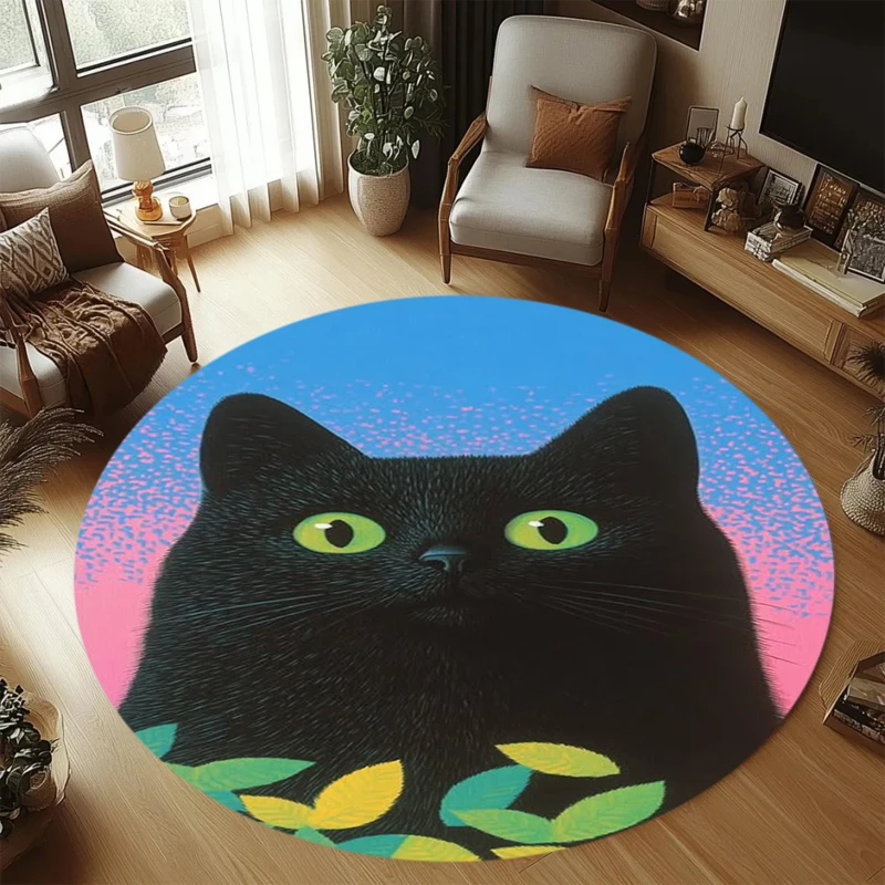 

Carpets for Living Room Retro Cat Circular Living Room Carpet Bedroom Bedside Carpet Non Slip Computer Chair Mat Coffee Tables
