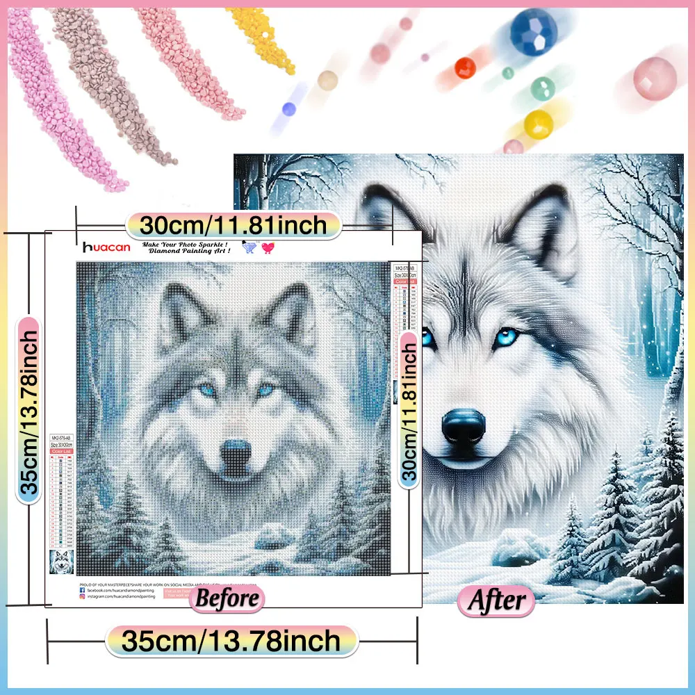 HUACAN Full Square Round Diamond Painting Animal Embroidery Picture Rhinestones Wolf Mosaic Cross Stitch Handmade Gift