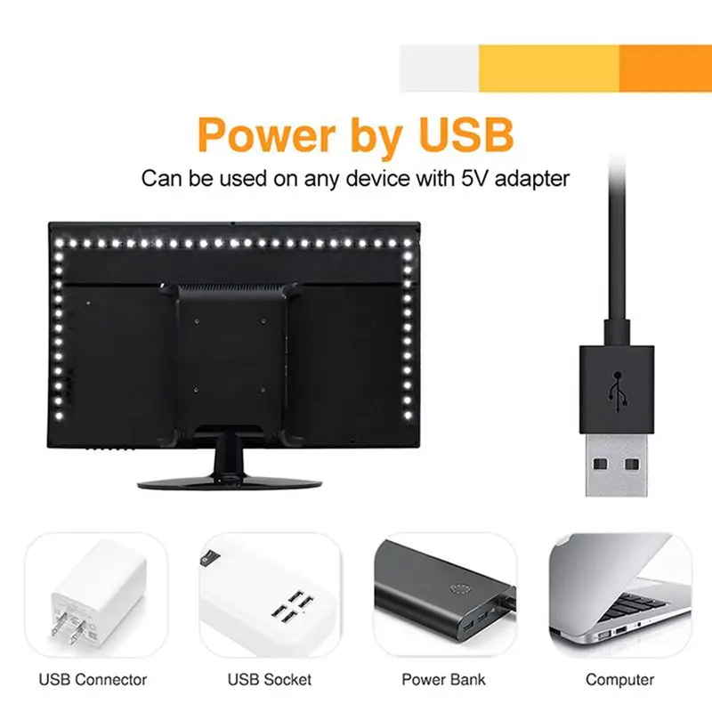 A7THK-2X Indoor Led Strip 5V USB Lamp 2835 Tiras Led Light Strip Backlight TV Bedroom Lighting 0.5M Cold White