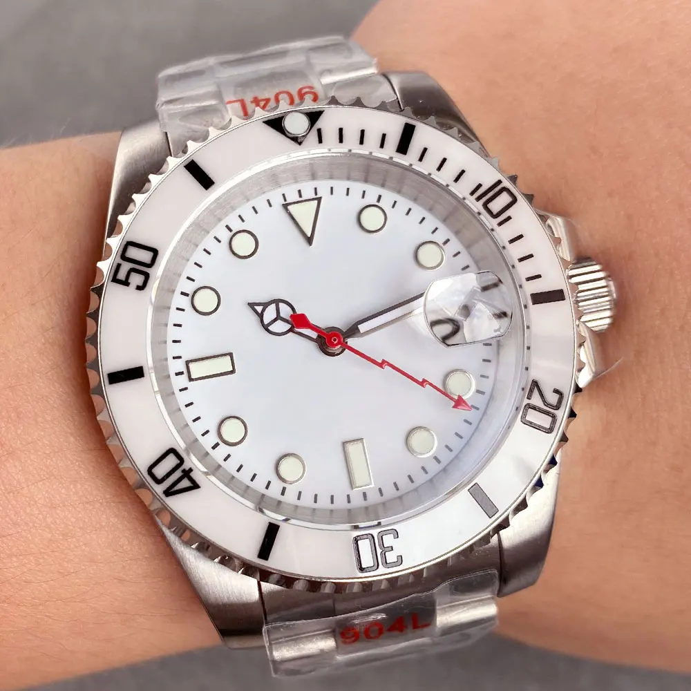 Tandorio 20ATM 40mm Mod Pure Gray/White Sterile Automatic NH35A Diver Mechanical Men Watch Sapphire Glass Oyster bracelet Lume