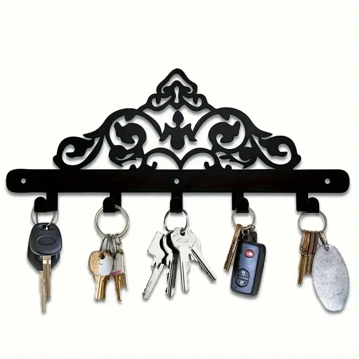 1pc 5‑Hook Heavy‑Duty Cast Iron Key Holder, Powder‑Coated Wall‑Mounted Organizer, Rust‑Proof Entryway Space‑Saving Decor