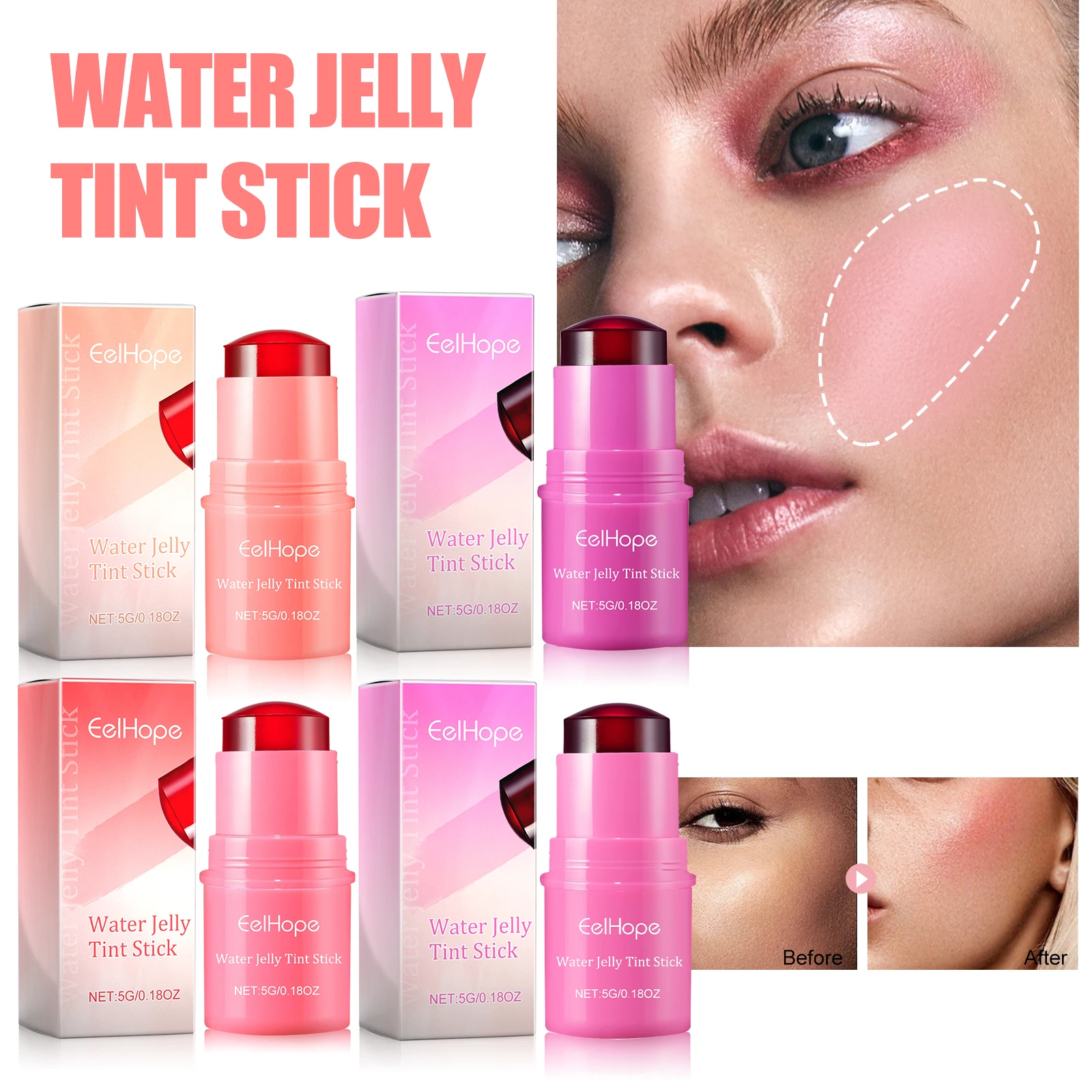 Blush vara geléia textura mesmo coloração iluminar o tom da pele decorar contornos faciais hidratação profunda refrescante brilho labial vara