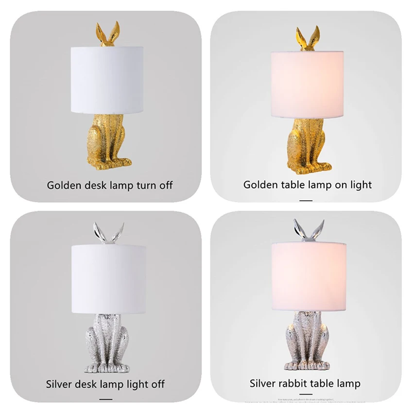 SANDYHA LED Masked Rabbit Resin Table Lamps Retro Stand Desk Night Lights for Bedroom Home Decor Bunny Poldina Bedside Lamp E27