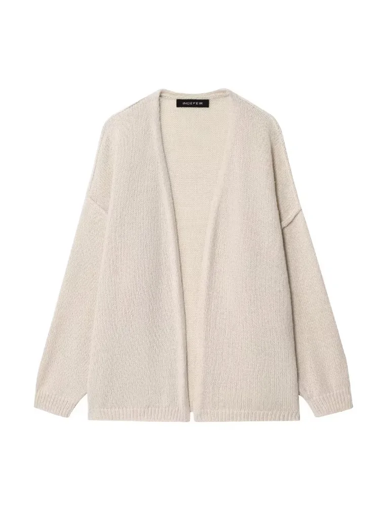 HH Cappotto maglione a maniche lunghe causale con scollo a V solido moda autunnale da donna Maglione allentato con scialle cardigan lavorato a maglia spesso femminile