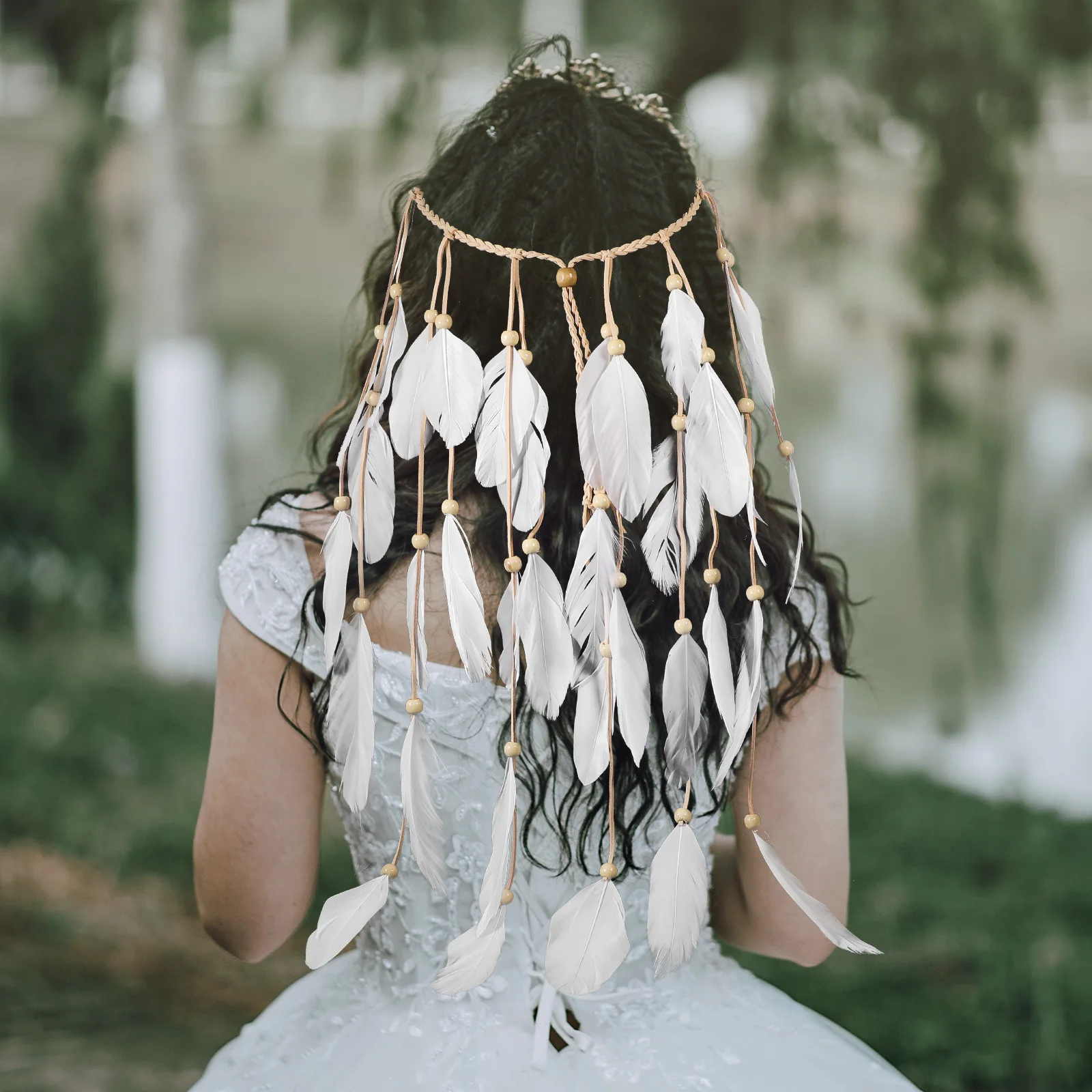 

Headdress White Plume Wedding Bridal Hair Accessories Ladies Headb Decor Bohemian Women Hairstyling Tool