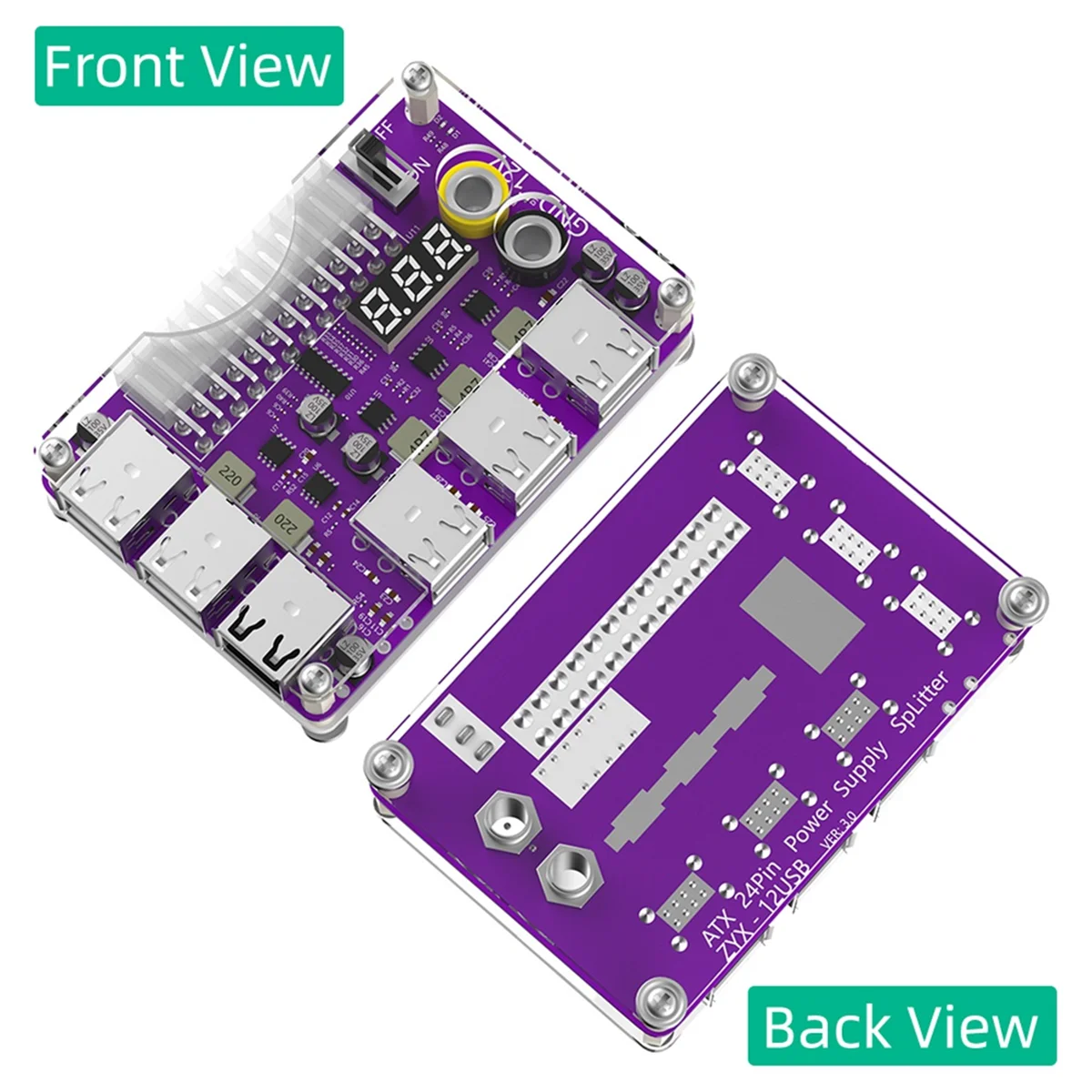 Adattatore per modulo di alimentazione della scheda di sblocco dell'alimentatore ATX 24pin con uscita USB 2.0 a 12 porte e QC 2.0/ 3.0 e 12V